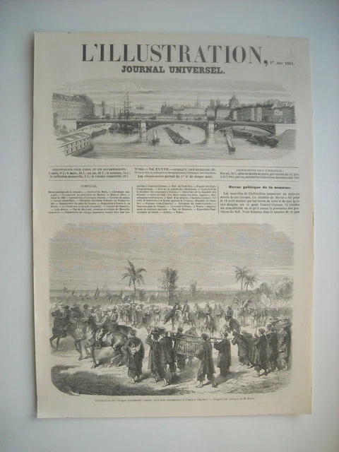 Gravure 1861. Cochinchine. Deputation Annamites Soumission A L’amiral Charner...
