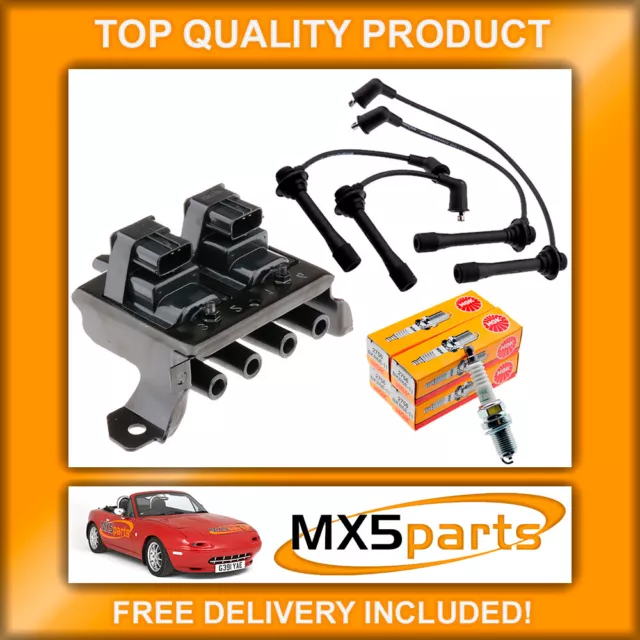 MX5 Ignition Leads Spark Plugs & 3 Pin Coil Pack Mazda MX-5 Mk1 NA 1.8 1995>1998