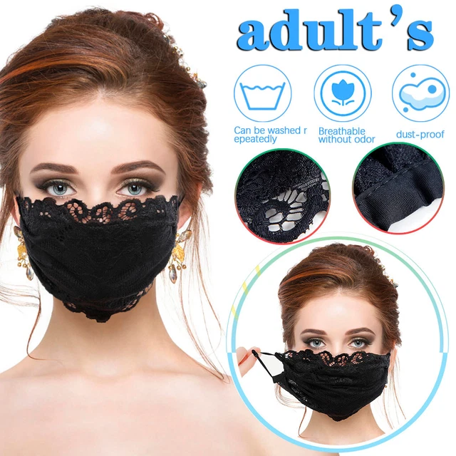 Ladies Black Flower Embroidery Lace Adjustable Mesh Thin Breathable Mask US