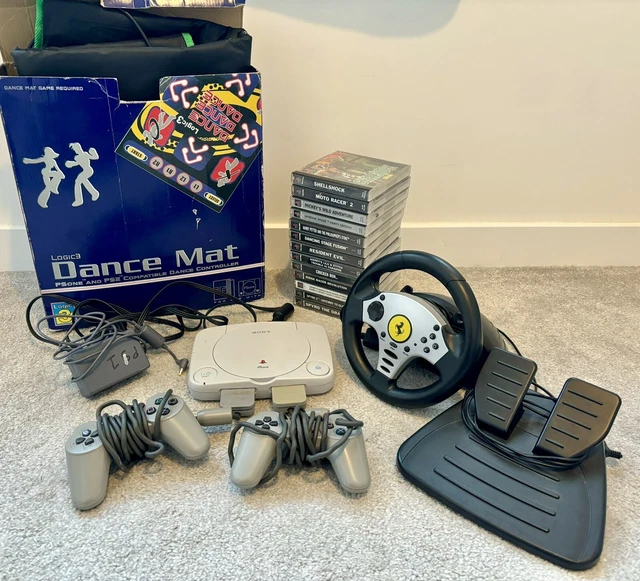 PLAYSTATION 1 BUNDLE Including Console, Games, Steering Wheel And Dance Mat PS1 £100.00