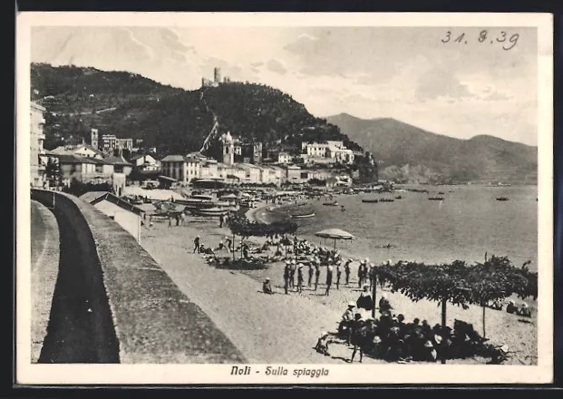 Noli, Sulla spiaggia, Ansichtskarte