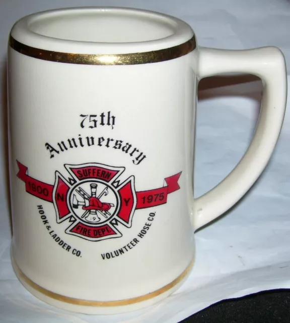 1975 Suffern NY Volunteer Fire Dept 75th Anniversary beer stein Monroe Mugs