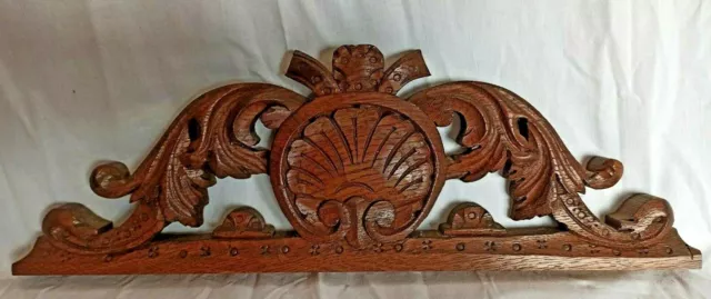 Antique French Wood Carved Oak Pediment Architectural Salvage