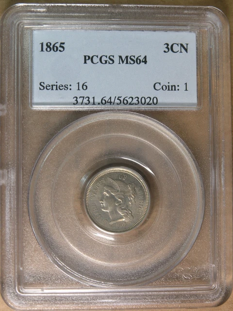 3CN 1865 Three Cent Piece PCGS MS64 Old "Series" Holder * AvenueCoin 3CN 1865 Three Cent Piece PCGS MS64 Old "Series" Holder * AvenueCoin