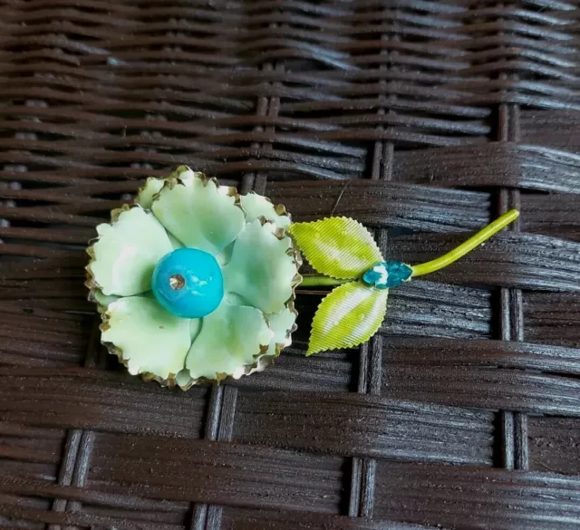 Vintage Signed Original by Robert PINK  Enamel Flower Pin Brooch   - ESTATE