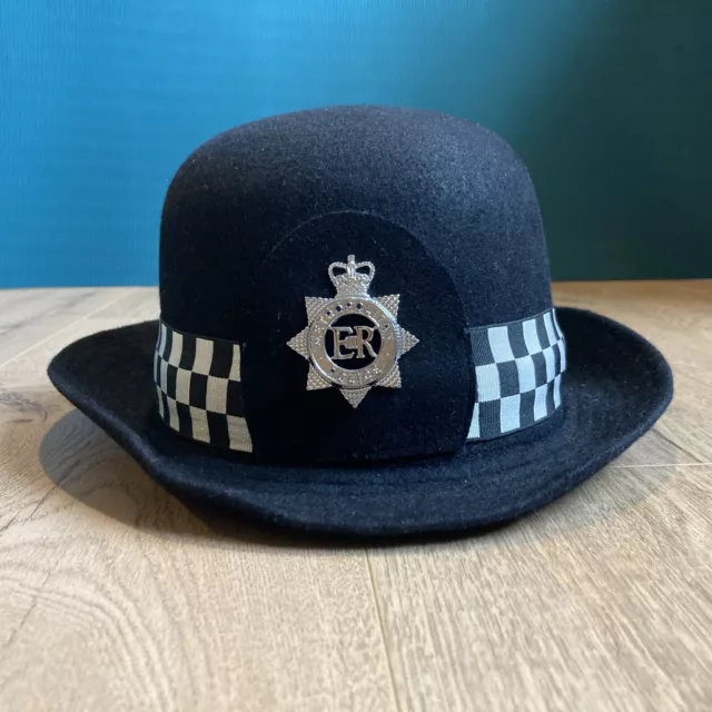 Vintage British METROPOLITAN POLICE Female Bowler Hat Black Helmet