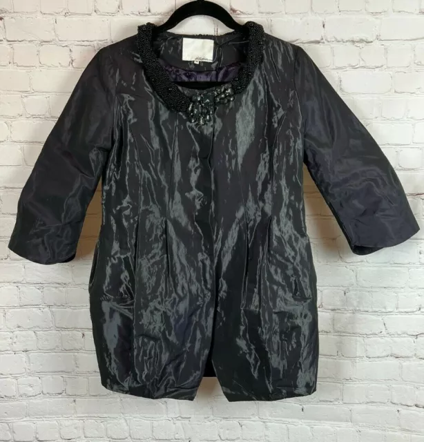 3.1 Phillip Lim beaded crystal neckline rain coat with tulip skirt jacket size M