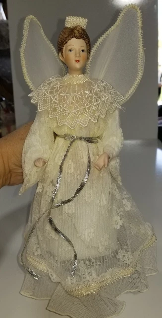 Beautiful Vintage Bisque Porcelain & Fabric & Lace Angel Doll Wings