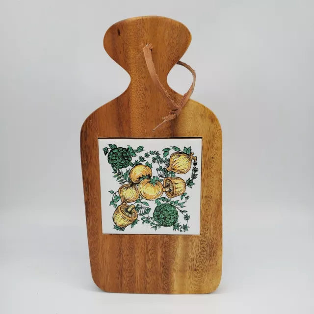 Vintage Wood Cheese Bread Charcuterie Board with Ceramic Tile Vegetables