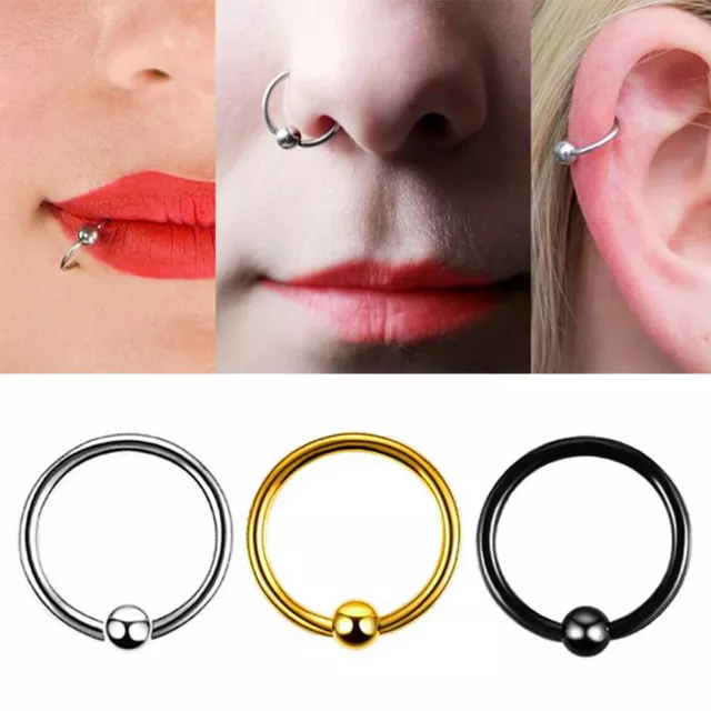 Acero Quirúrgico Nariz Anillo Con Bola Septum de Clic Hélice Oído Aro Bisagra