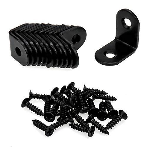 HONJIE 90 Degree Black Right Angle Brackets 2 Hole Small Metal Corner Braces ...