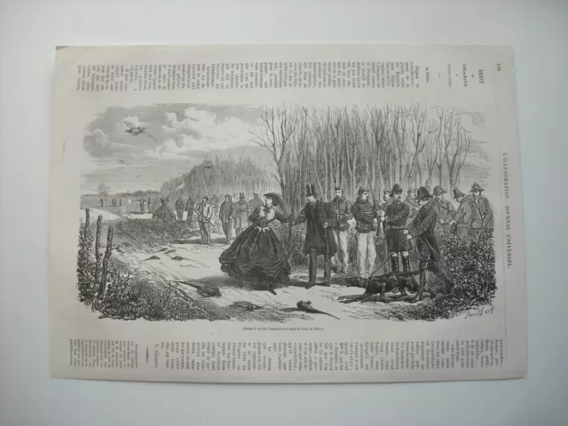 1866 Engraving. Empress Eugenics Shooting Hunt In Marly Wood.