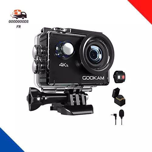 GOOKAM Caméra Sport 4K 30fps WiFi, Caméra Étanche 40M avec 170°Grand-Angle  Microphone Externe 2.4G Télécommande, EIS avec 2 Batteries 2 x 1050 mAh et  Kit d'Accessoires - GO 2 en destockage et