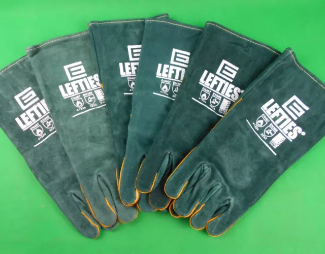 6 Left Handed Welding Gloves "GREEN LEFTIES" Top Quality Left hand Gloves 6Pcs