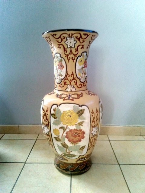 Magnifique et rare grand vase signé céramique émaillée XXe à poser au sol H 80cm