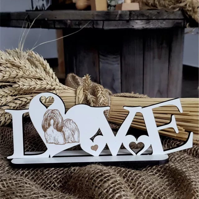 Shabby Deko Aufsteller LOVE SHIH TZU Hundeschild Schriftzug Bild Holz Dekoschild