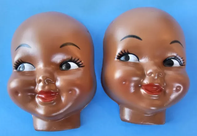 Vintage  Plastic Craft Doll Making Faces 2 - 4 3/4” Brown Skin Dark Eyes '97 NOS