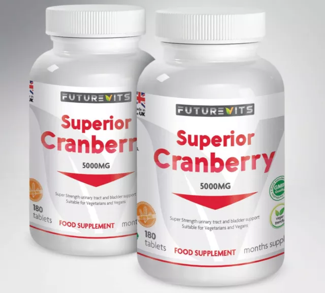 Cranberry Tablets 5000mg Max Strength 2 x 180 Bottle Futurevits Bladder Health