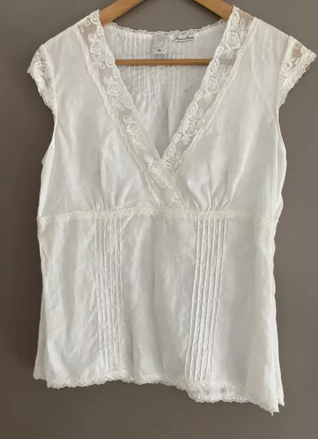 Target Women’s White Linen Blouse with Lace. Size 14