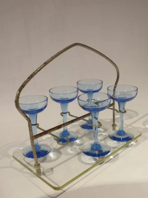 Juego De 5 Copas De Licor Con Soporte - Cristal Azul