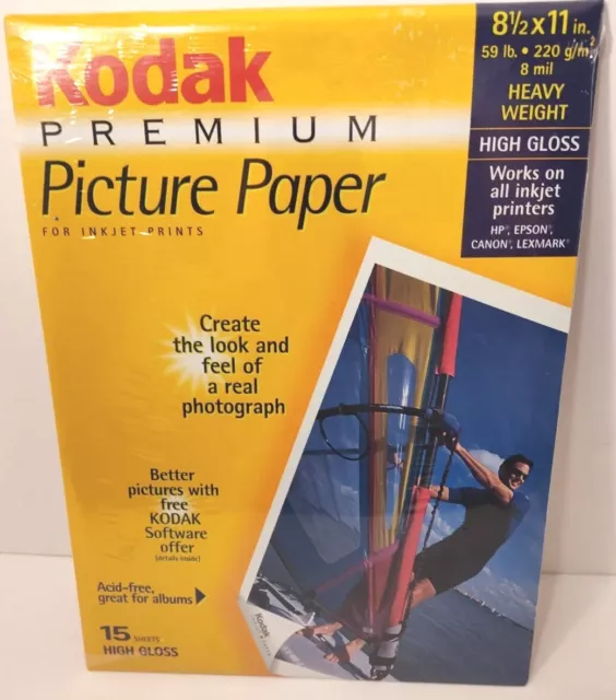 KODAK PREMIUM PICTURE PAPER, (8.5" xx 11.0") for Ink Jets, 15 Sheets, New/Sealed