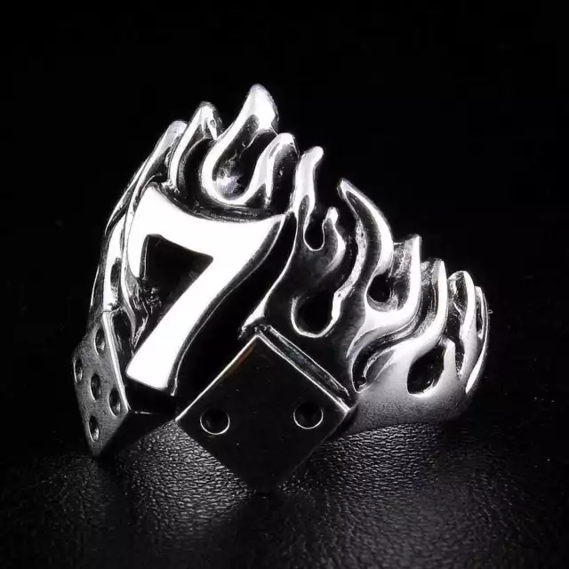 Anello da uomo in argento sterling con fiamma numero 7 da motociclista 3