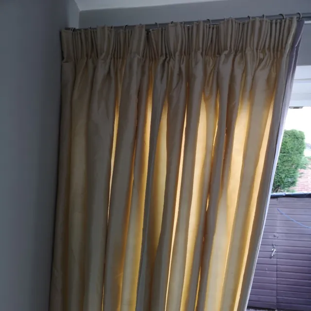Laura Ashley Dupion silk curtain linen, amethyst silk leading edge, interlined