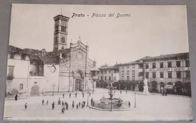 PRATO  PIAZZA DEL DUOMO - Cartolina animata primo '900 Hotel Ristorante CACIOTTI