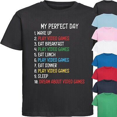 My Perfect Day giocare ai videogiochi bambini T-shirt > divertente Giocatore da Nerd Slogan Regalo Top
