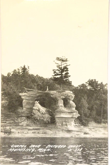 RPPC Chapel Rock at Pictured Rocks Munising Michigan MI Real Photo Postcard B43