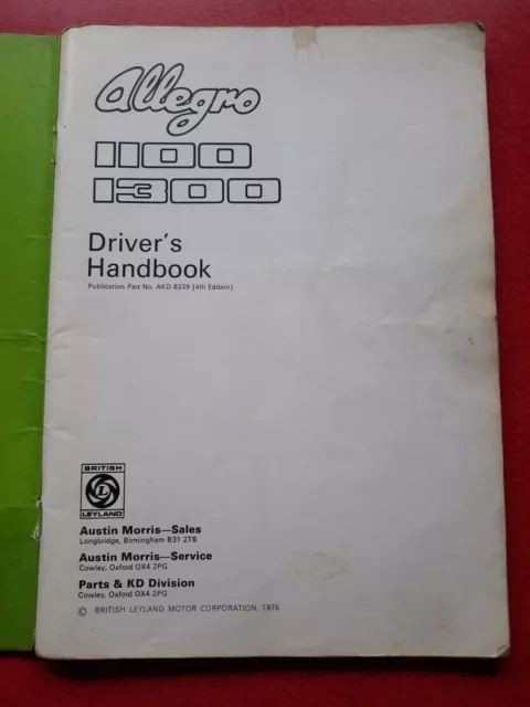 Vintage Austin Allegro 1100/1300 Drivers Handbook 1975 3