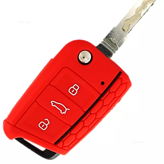 Auto Schlüssel Hülle CARBON OPTIK Rot für VW Polo 6R 6C AW Golf AU