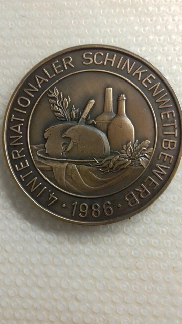 VINTAGE GERMAN BUTCHERS Association Commemorative Bronze Medallion 1986 ...