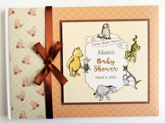 Personalised Classic Winnie the Pooh unisex baby shower guest book, gift