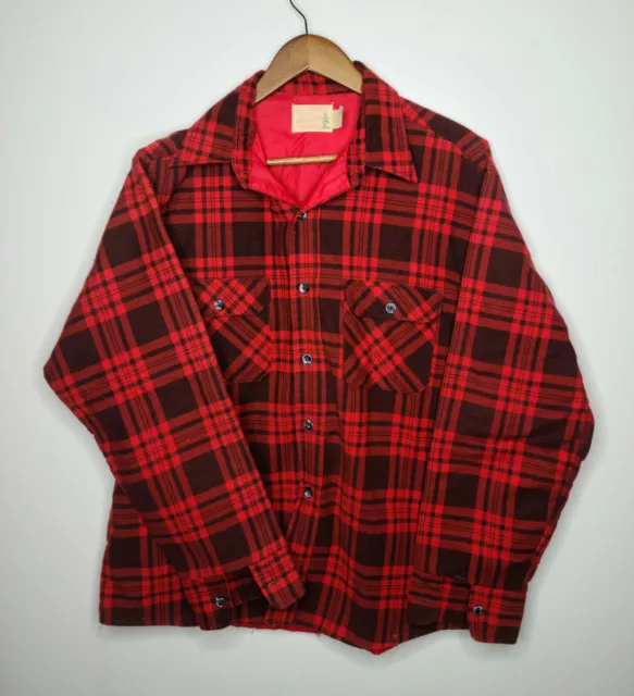 VINTAGE SEARS FIELDMASTER Flannel Shirt Quilt Lined XL Red Perma Prest ...
