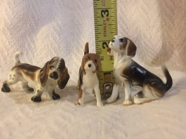 Vintage Miniature Basset Hound Beagle Pointer Dog Figurines Set of 3 Japan 2