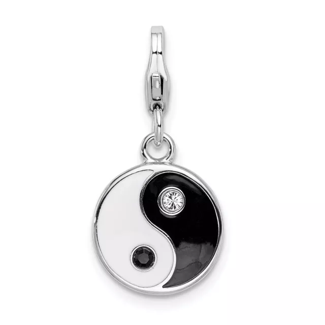 Amore La Vita Silver  Polished Enameled Crystal From  Yin and Yang Charm with Fa