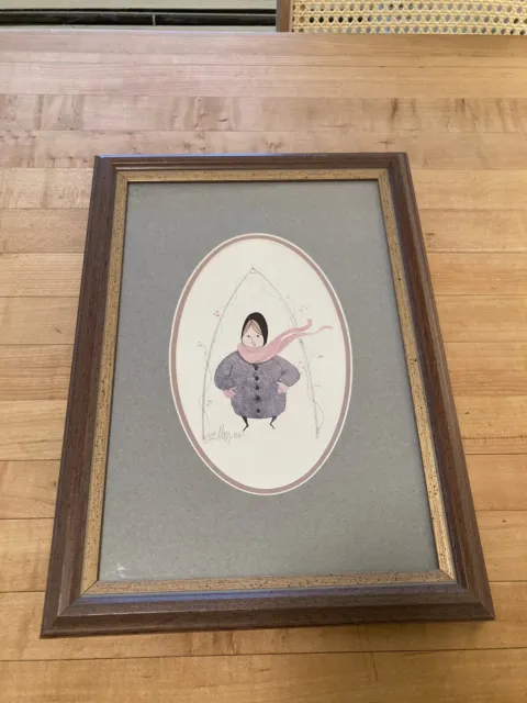 P Buckley Moss Muffet Girl Signed Numbered Print Framed Winter 11” x 14”