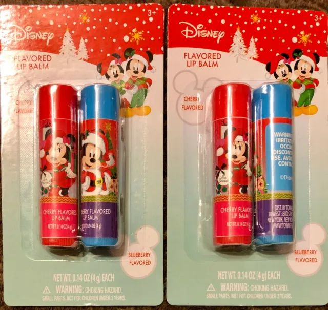 2 Packages Disney Mickey & Minnie - Flavored Lip Balm Cherry / Blueberry 2 Count