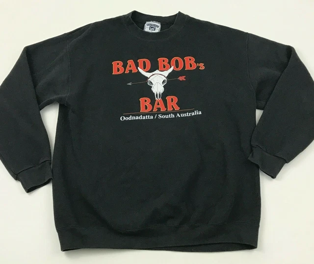 Vintage Lee Maglione Taglia Grande L Nero Pullover Bad Bobs BAR Australia Da 90s