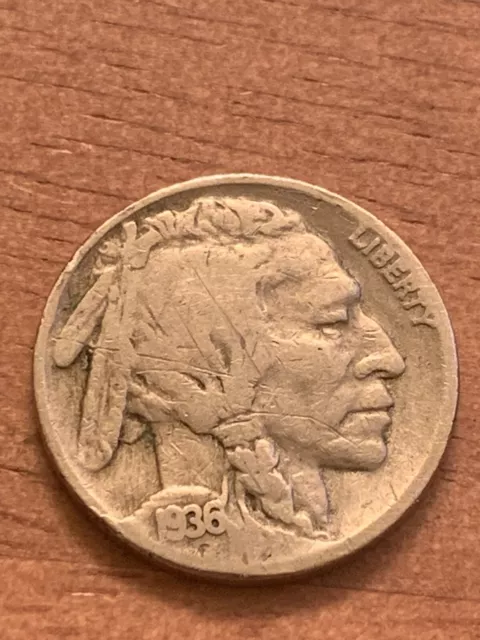 1936 F Buffalo Nickel 5 Cents No Mint Mark, Letter Errors (348) 2