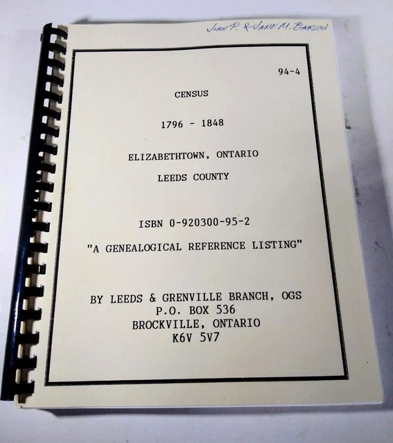 Census 1796-1848 Elizabeth, Ontario, Leeds County, Genealogical Reference
