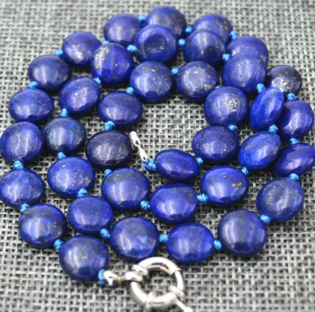 Long 18" - 36" 12mm Natural Blue Egyptian Lapis Lazuli Coin Beads Necklace AAA