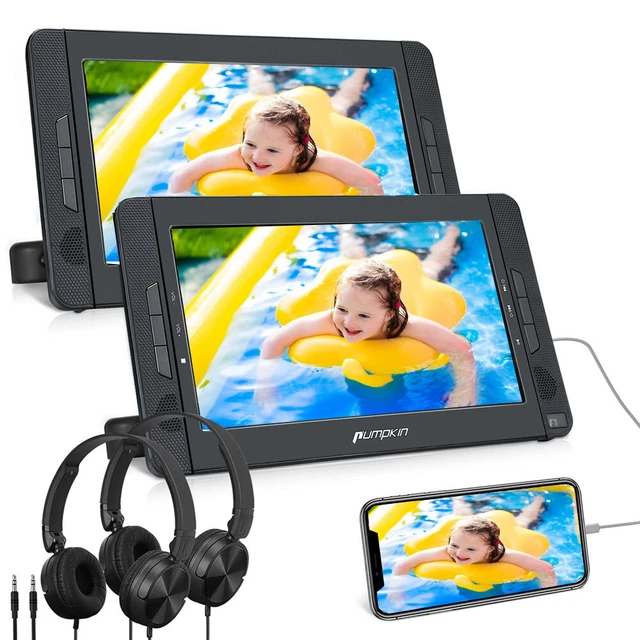 2 x 10.1" Tragbarer DVD Player Auto Fernseher Kopfstütze HDMI USB AKKU+Kopfhörer