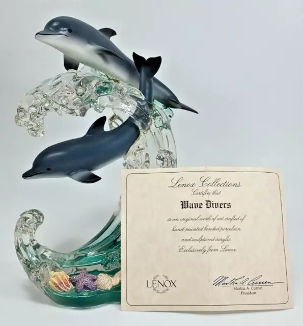 Lenox 2000 Dolphins Riding on Sea Waves Titled Wave Divers. 8.5" x 6.25” Figure.