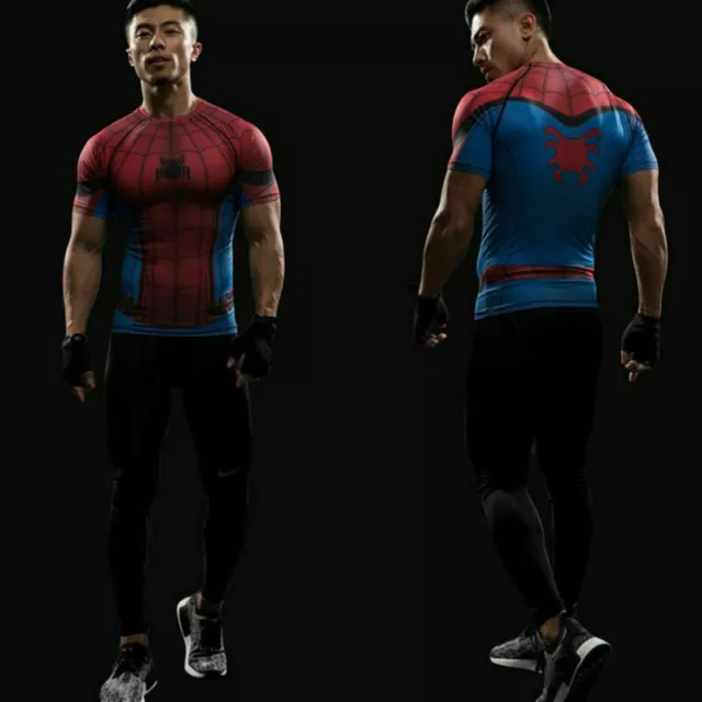 Captain America Spiderman Superheld Kompression Kurzarm Herren Sports T shirt 3