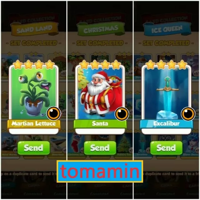 Coin Master Card Bundle *MARTIAN LETTUCE and SANTA and EXCALIBUR*(Fast Delivery)