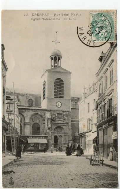 EPERNAY - Marne - CPA 51 - Portal and Rue St Martin - Notre Dame Church