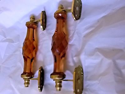 2 Ps Vintage Door Handles Puller Antique Style Beautiful Crystal Cut Glass Brass