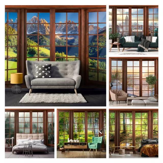 FENSTER WALD STRAND NEW YORK Vlies Fototapete Wohnzimmer 3D Modern TAPETE XXL